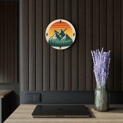 Bigfoot 70s Sunset Acrylic Wall Clock — Retro Striped Gradient Printify