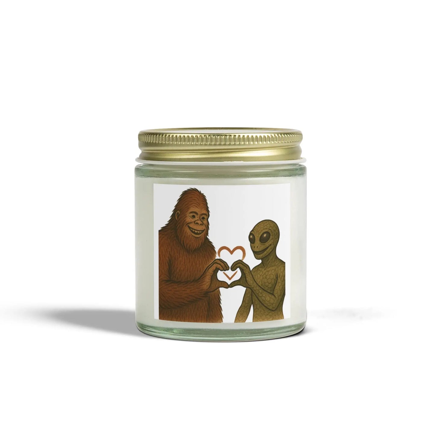 Quirky Scented Candles - Coconut Apricot Wax (4oz & 9oz) - Fun Design featuring Bigfoot and Alien Love - Squatch Wear