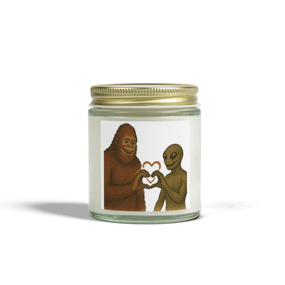 Quirky Scented Candles - Coconut Apricot Wax (4oz & 9oz) - Fun Design featuring Bigfoot and Alien Love - Squatch Wear