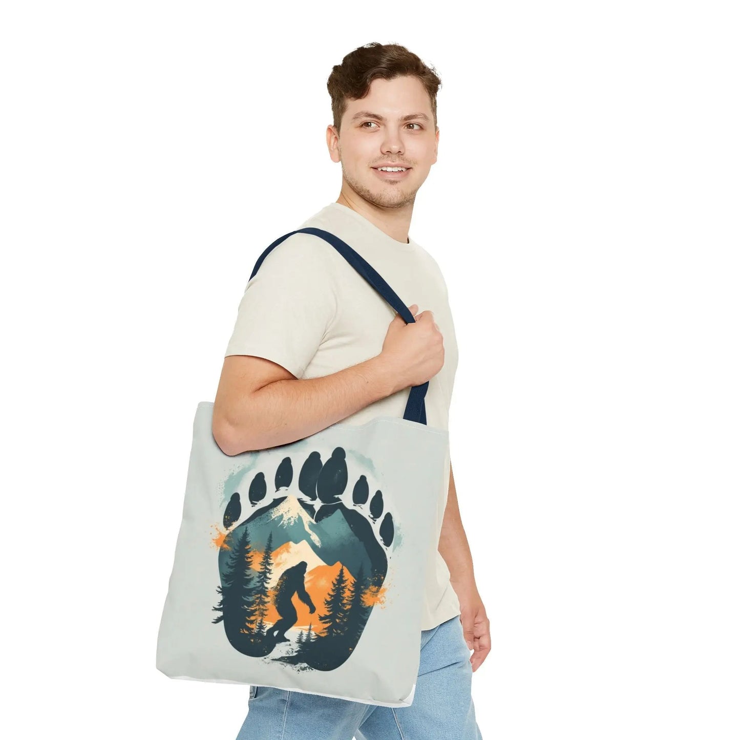 Bigfoot Forest Tote Bag — Sasquatch Mountain Scenic Tote Printify