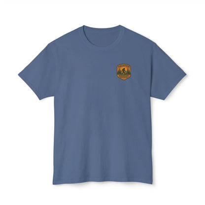 Adventure Patch T-Shirt — Vintage Mountain Forest Logo Tee | Outdoors Lifestyle Shirt