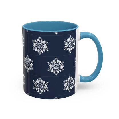 Bigfoot Snowflake Accent Coffee Mug – Navy Holiday Ceramic Cup (11oz/15oz) Printify