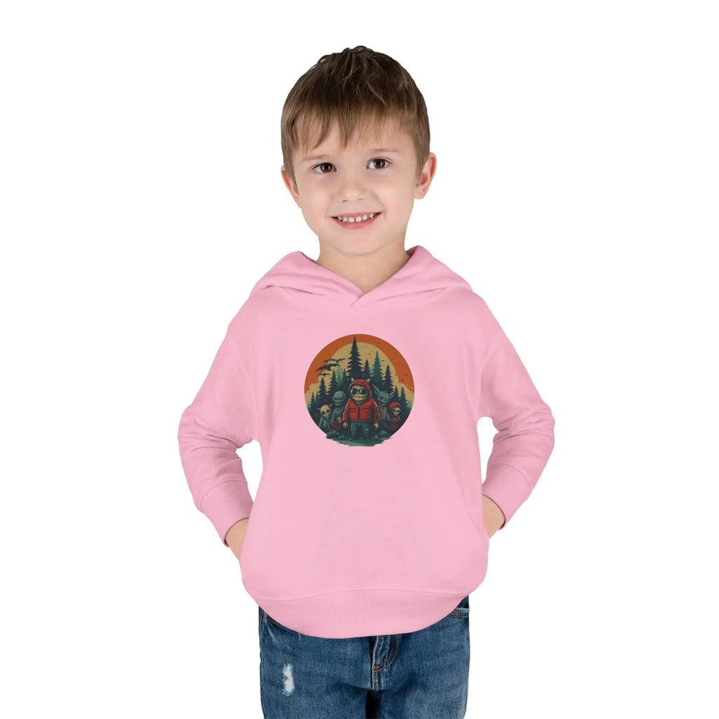 Adventure-Ready Toddler Pullover Fleece Hoodie – Cozy Kids Hoodie, Camping-Themed Gift, Fall/Winter Toddler Apparel Printify