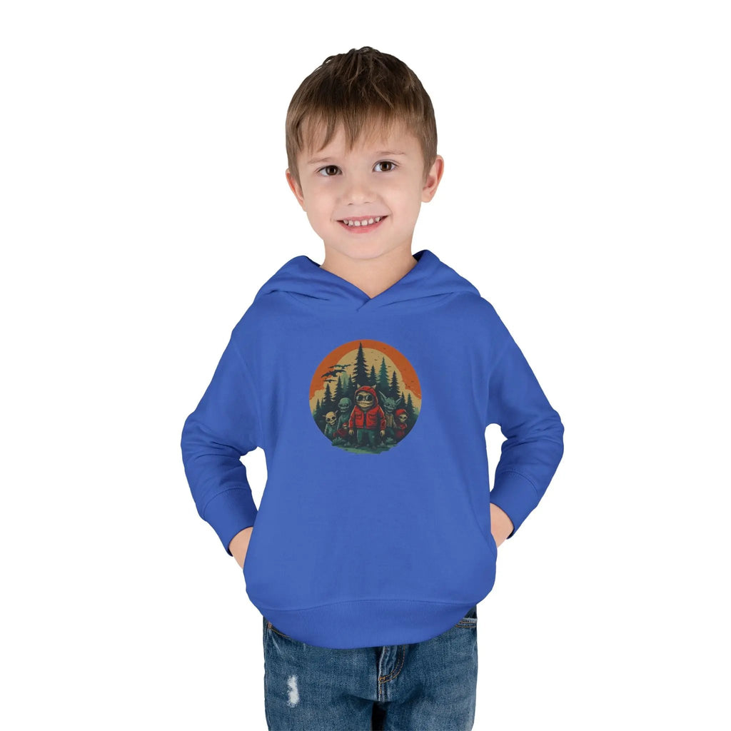 Adventure-Ready Toddler Pullover Fleece Hoodie – Cozy Kids Hoodie, Camping-Themed Gift, Fall/Winter Toddler Apparel Printify