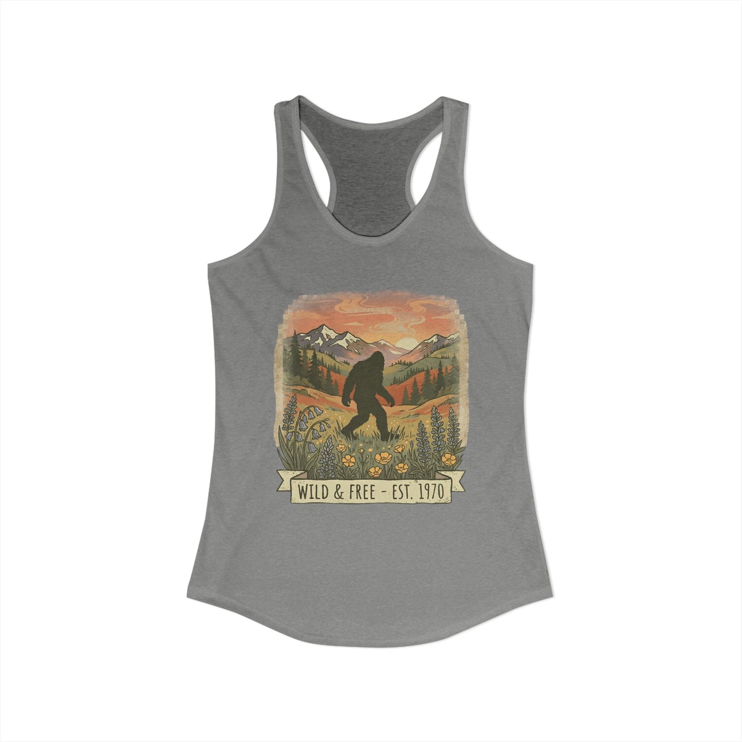 Sasquatch in the Meadow Racerback Tank