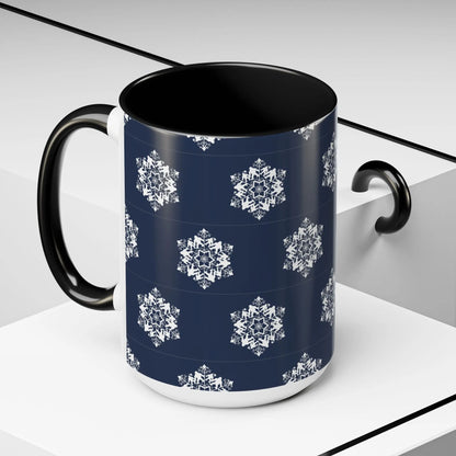 Bigfoot Snowflake Accent Coffee Mug – Navy Holiday Ceramic Cup (11oz/15oz) Printify