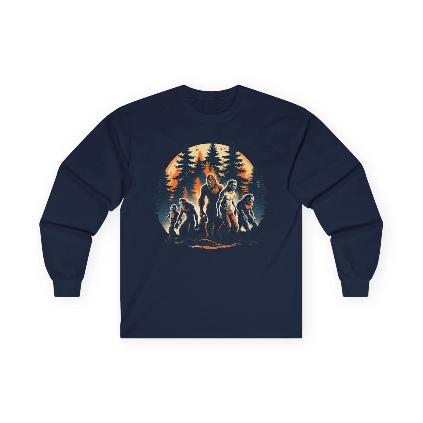 Unisex Bigfoot Long Sleeve Tee – Forest & Camping Shirt, Outdoor Adventure Gift, Halloween & Nature Apparel Printify