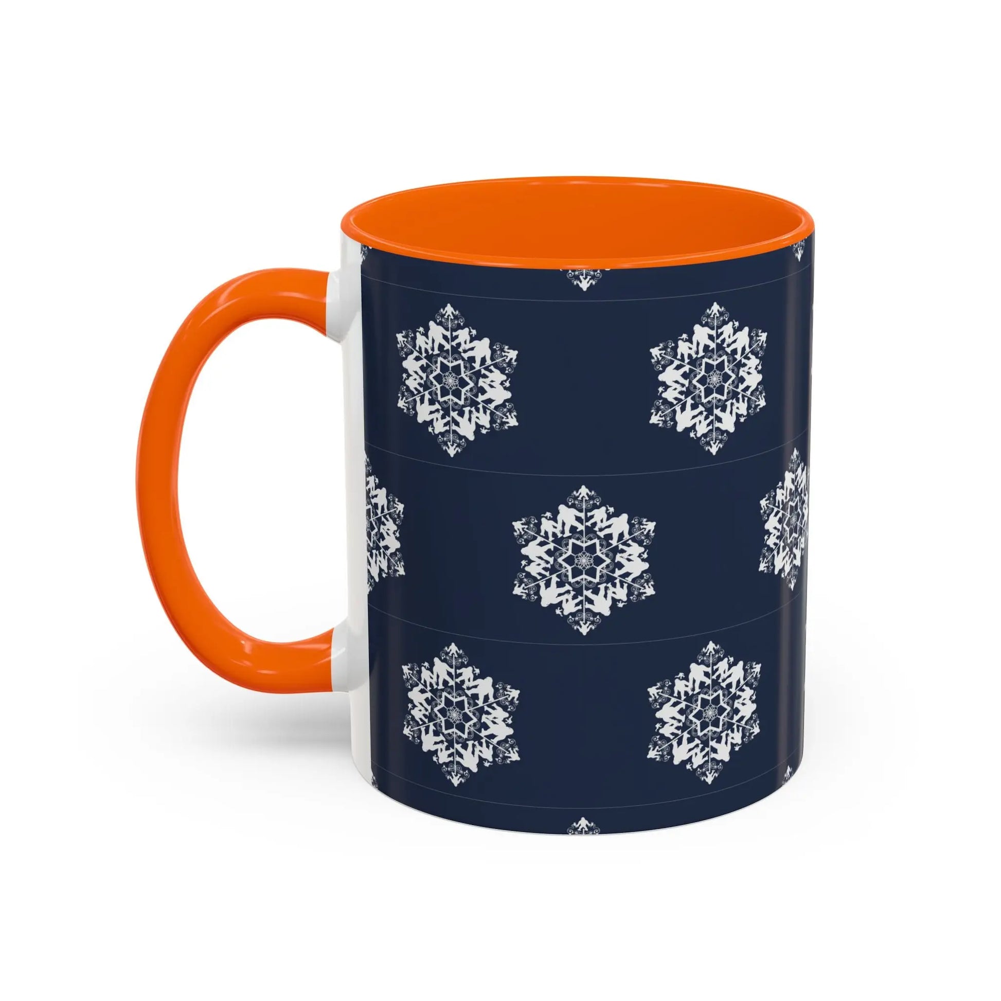 Bigfoot Snowflake Accent Coffee Mug – Navy Holiday Ceramic Cup (11oz/15oz) Printify