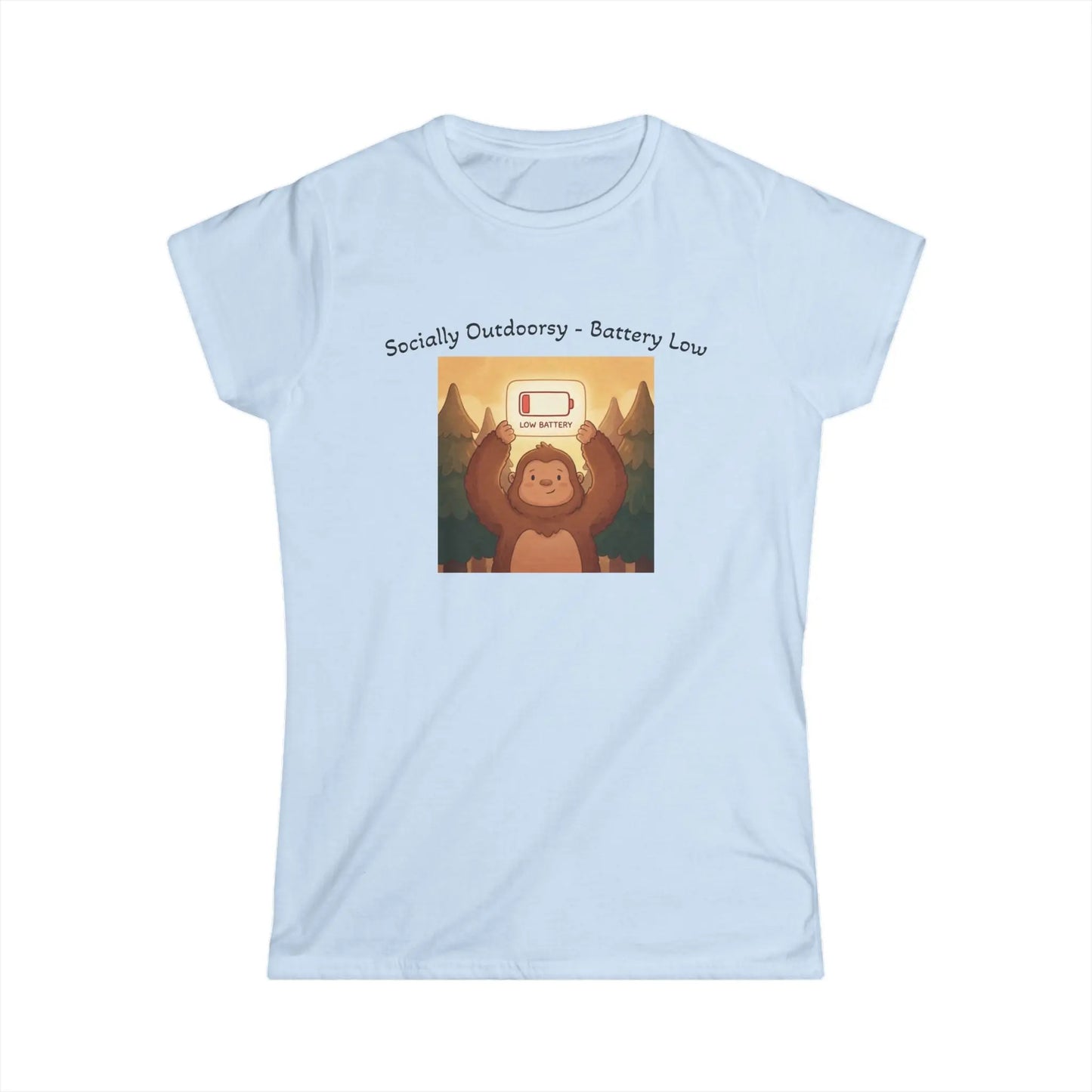 Women's Tee — 'Socially Outdoorsy, Battery Low'