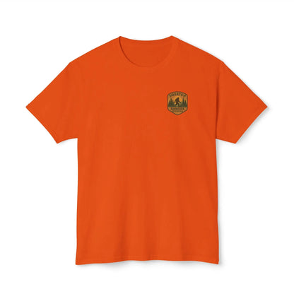 Adventure Patch T-Shirt — Vintage Mountain Forest Logo Tee | Outdoors Lifestyle Shirt
