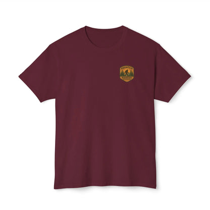 Adventure Patch T-Shirt — Vintage Mountain Forest Logo Tee | Outdoors Lifestyle Shirt