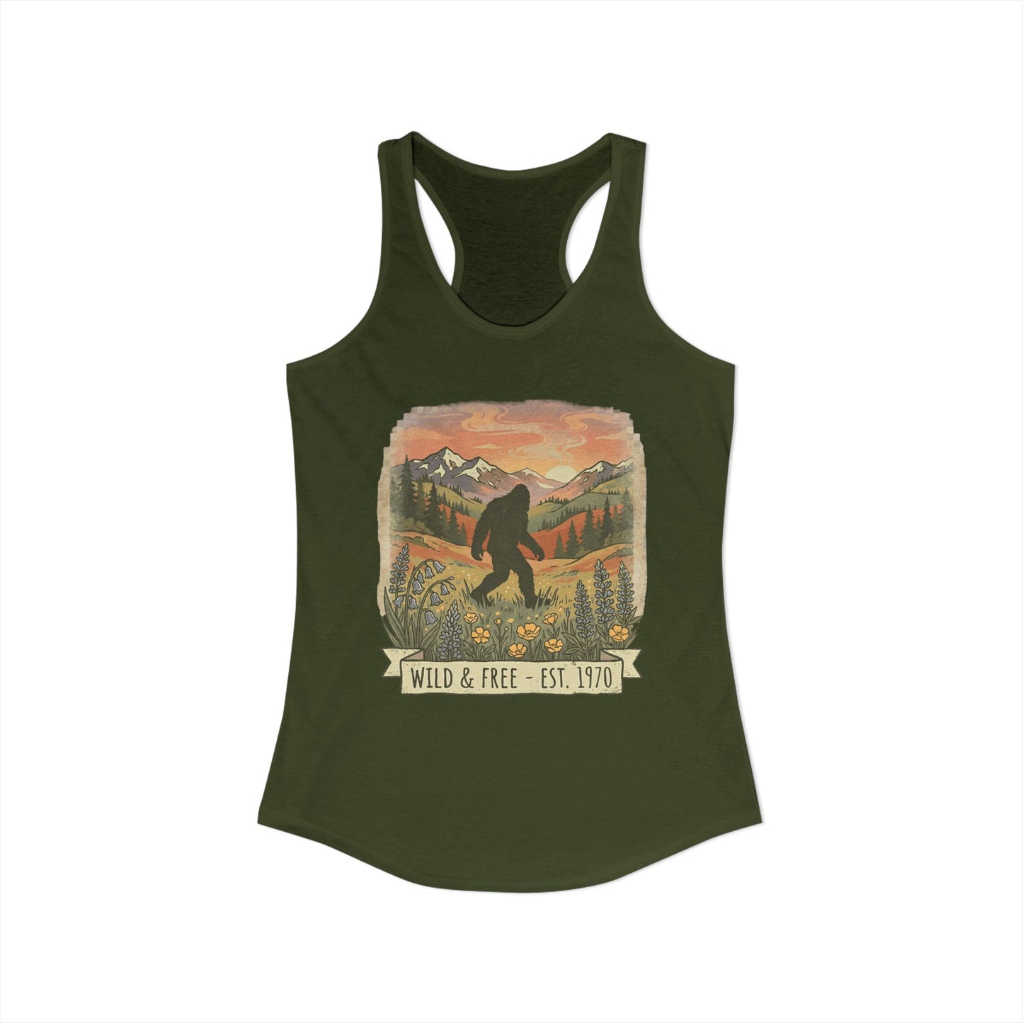 Sasquatch in the Meadow Racerback Tank