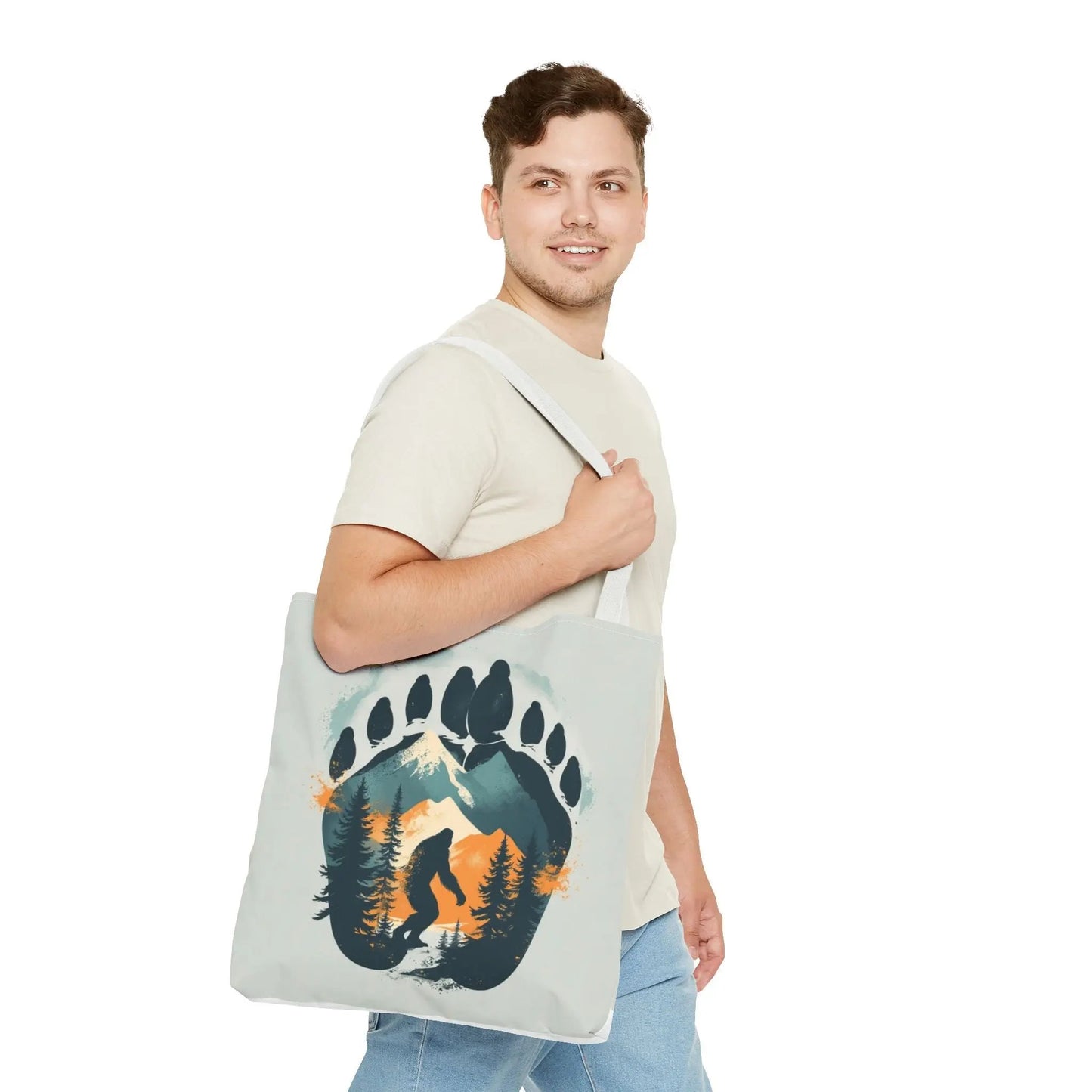 Bigfoot Forest Tote Bag — Sasquatch Mountain Scenic Tote Printify