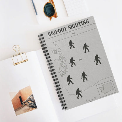 Washington Bigfoot Sightings Spiral Notebook — Ruled Journal for Cryptid Hunters & Outdoor Notes Printify