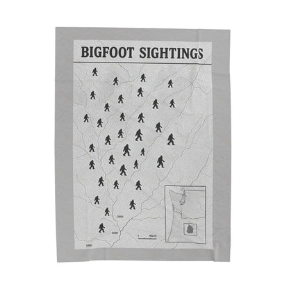 Oregon Bigfoot Sightings Velveteen Plush Blanket — Retro Map Sasquatch Throw Printify