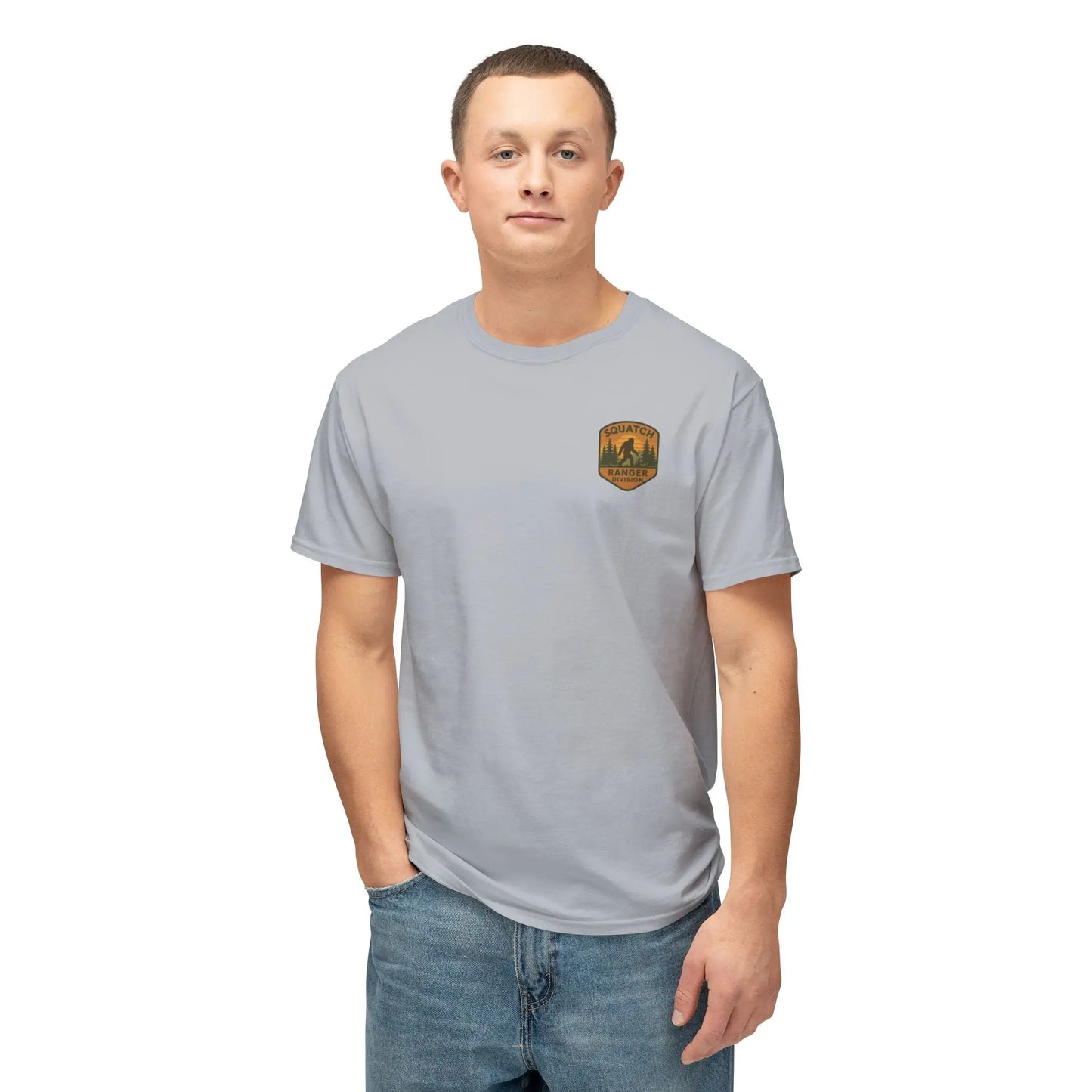 Adventure Patch T-Shirt — Vintage Mountain Forest Logo Tee | Outdoors Lifestyle Shirt