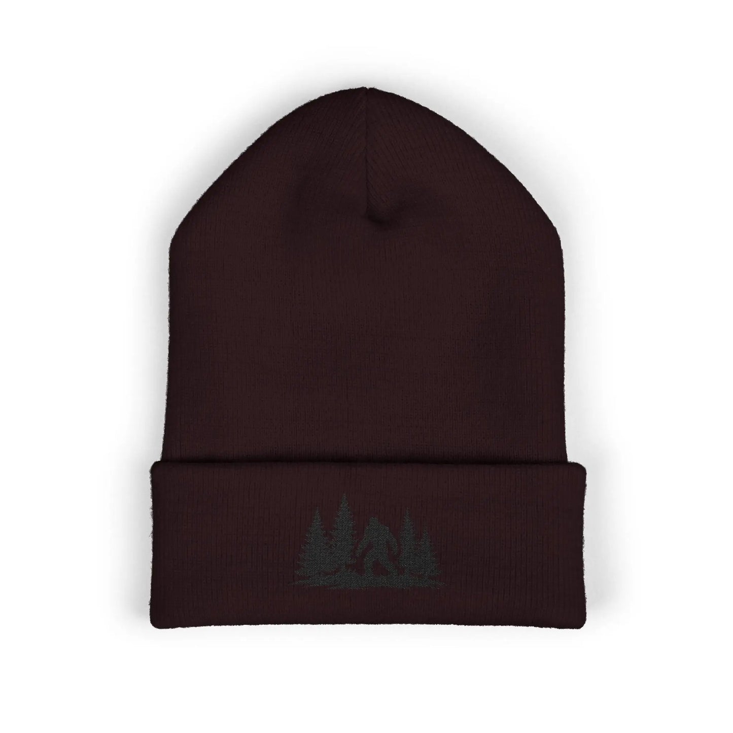 Embroidered Mountain & Pine Trees Cuffed Beanie