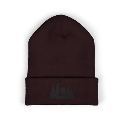 Embroidered Mountain & Pine Trees Cuffed Beanie