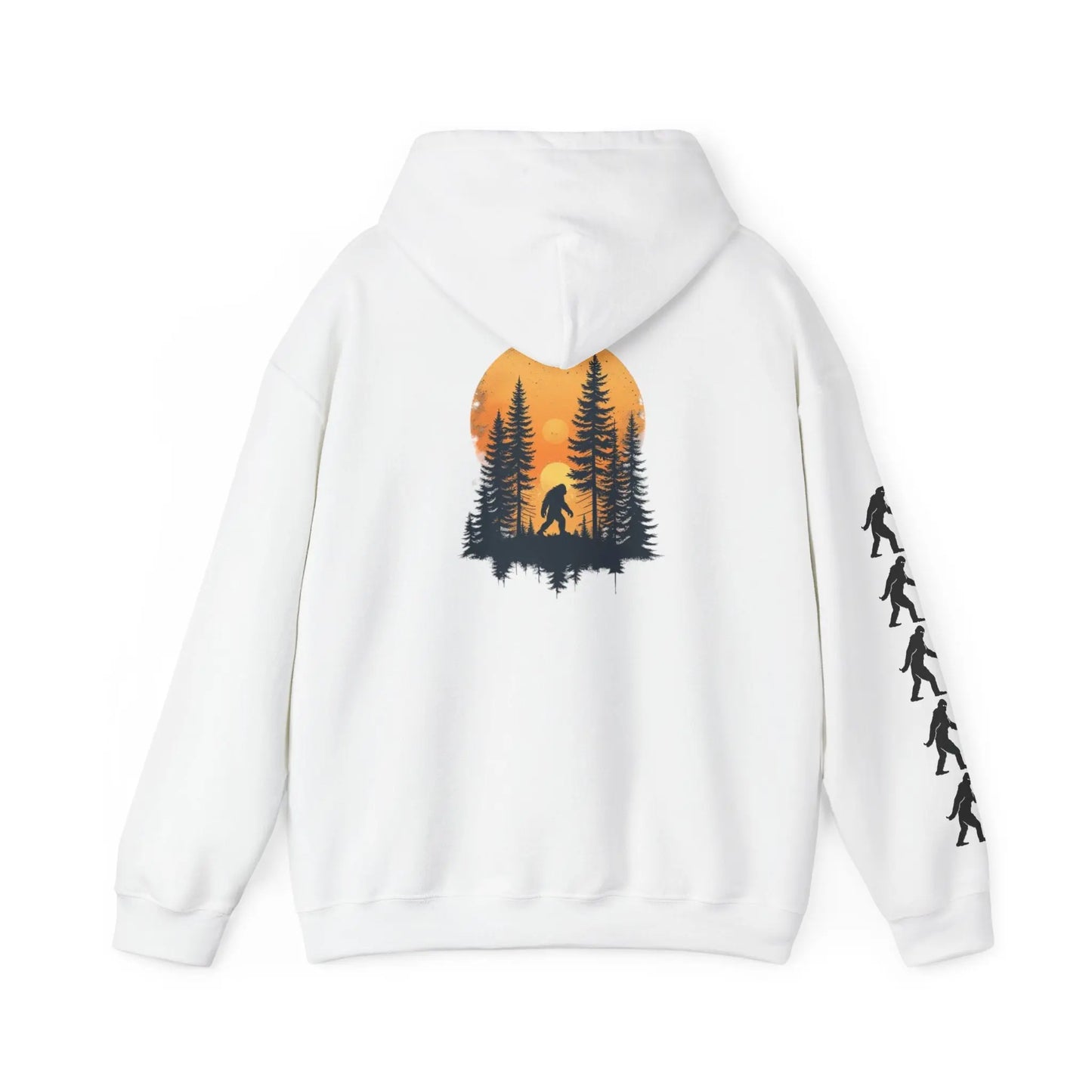 Bigfoot Forest Hoodie — Sasquatch Silhouette Sunset Pullover