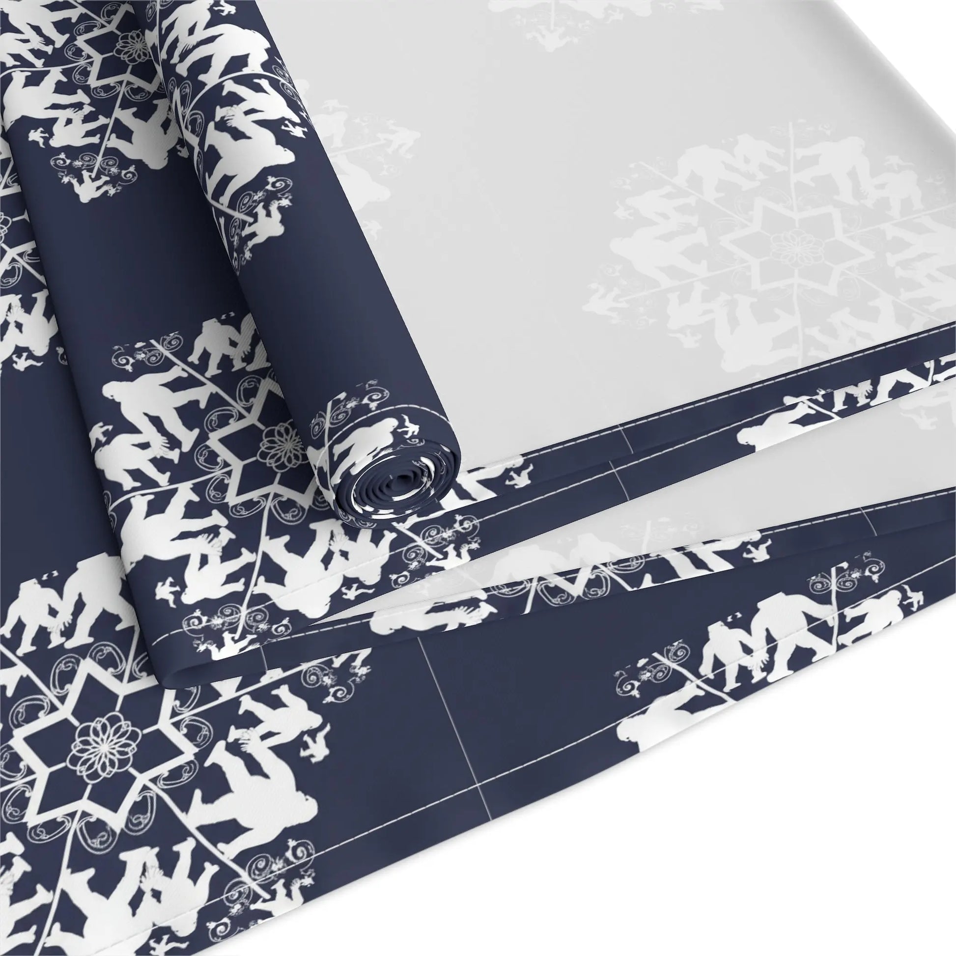 Bigfoot Snowflake Pattern Table Runner — Cotton-Poly Holiday Dinner Decor Printify