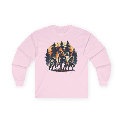 Unisex Bigfoot Long Sleeve Tee – Forest & Camping Shirt, Outdoor Adventure Gift, Halloween & Nature Apparel Printify