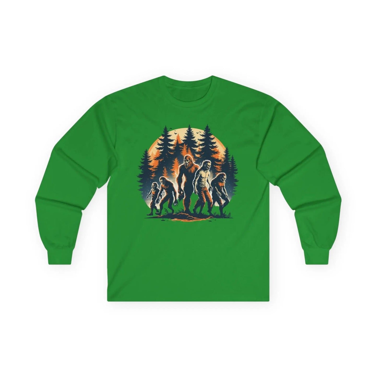 Unisex Bigfoot Long Sleeve Tee – Forest & Camping Shirt, Outdoor Adventure Gift, Halloween & Nature Apparel Printify