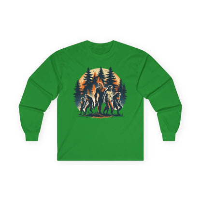 Unisex Bigfoot Long Sleeve Tee – Forest & Camping Shirt, Outdoor Adventure Gift, Halloween & Nature Apparel Printify