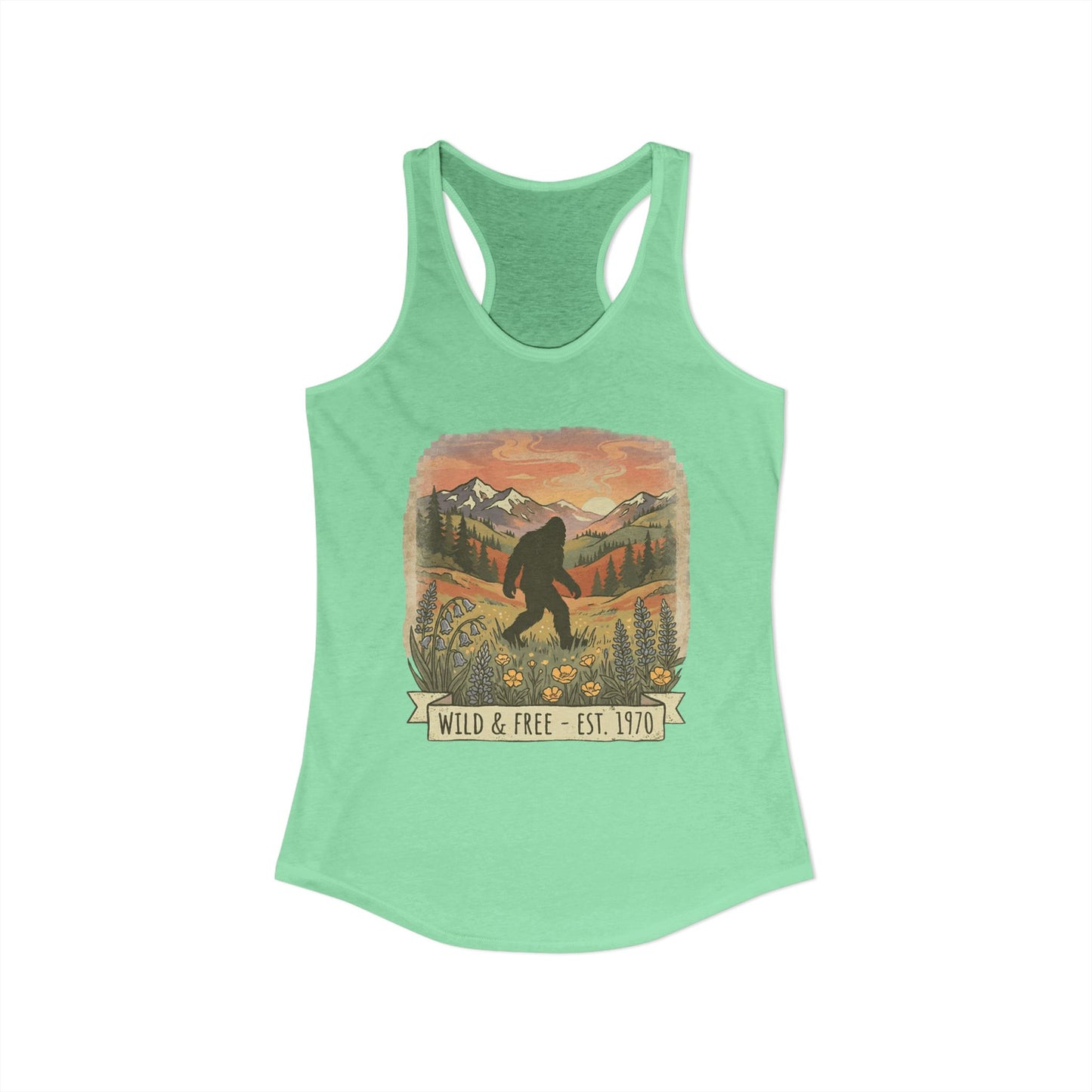 Sasquatch in the Meadow Racerback Tank