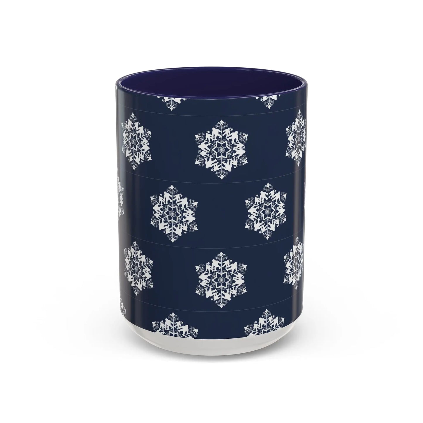 Bigfoot Snowflake Accent Coffee Mug – Navy Holiday Ceramic Cup (11oz/15oz) Printify