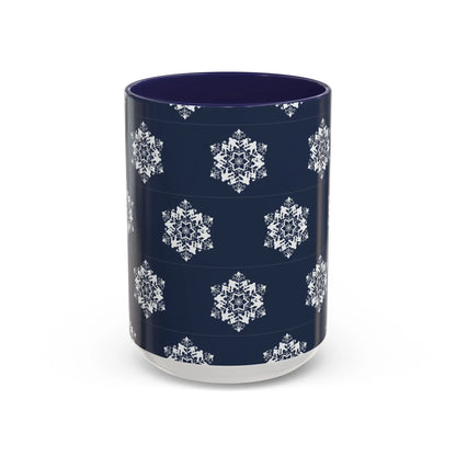 Bigfoot Snowflake Accent Coffee Mug – Navy Holiday Ceramic Cup (11oz/15oz) Printify