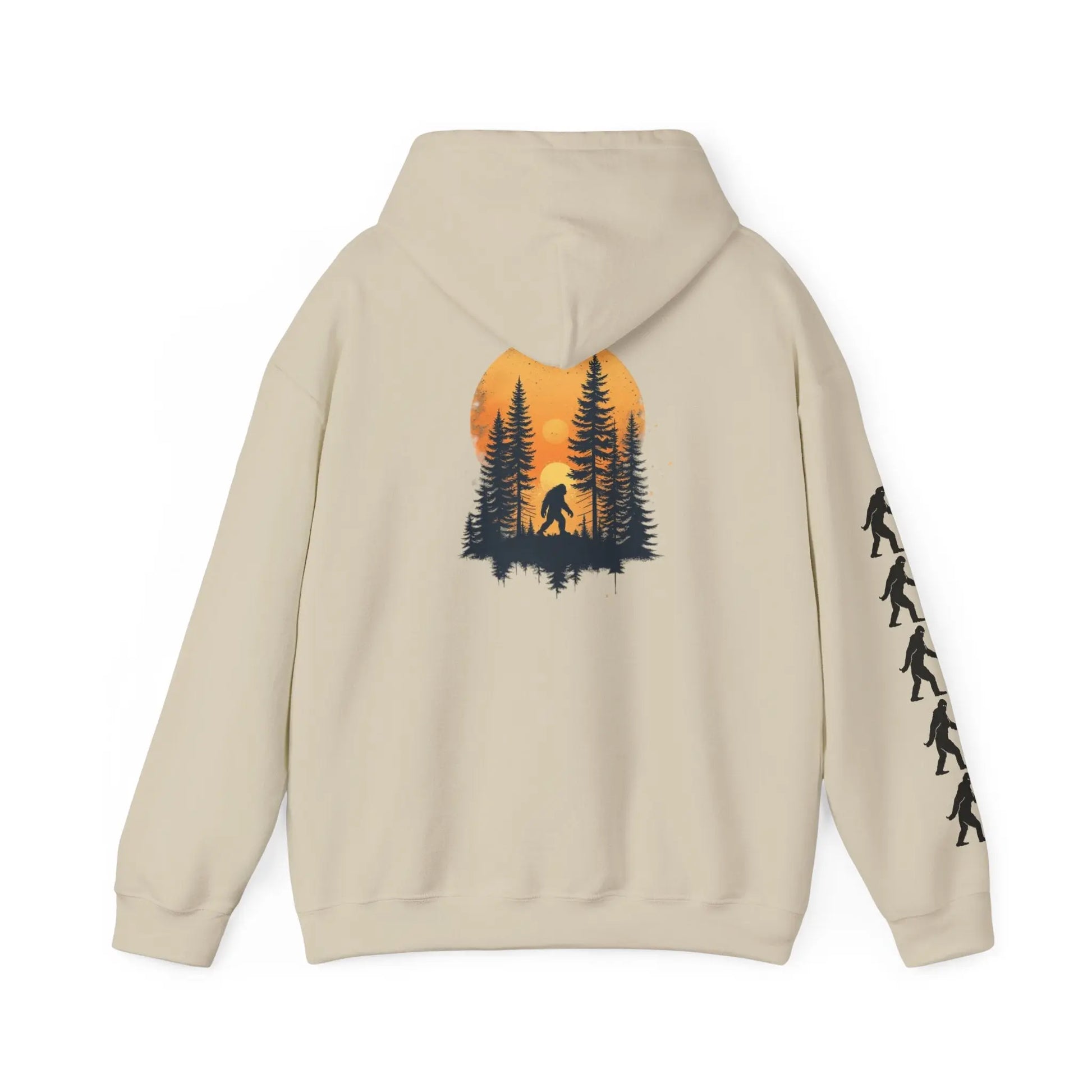Bigfoot Forest Hoodie — Sasquatch Silhouette Sunset Pullover Printify