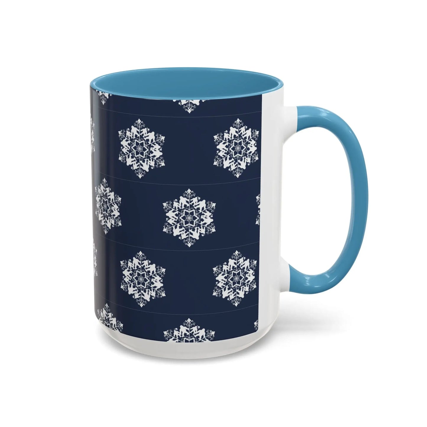 Bigfoot Snowflake Accent Coffee Mug – Navy Holiday Ceramic Cup (11oz/15oz) Printify
