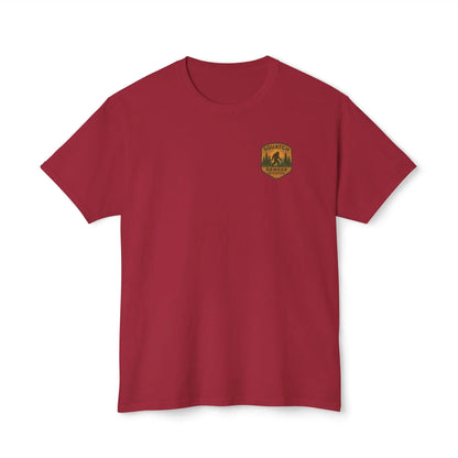 Adventure Patch T-Shirt — Vintage Mountain Forest Logo Tee | Outdoors Lifestyle Shirt