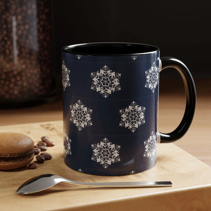 Bigfoot Snowflake Accent Coffee Mug – Navy Holiday Ceramic Cup (11oz/15oz) Printify