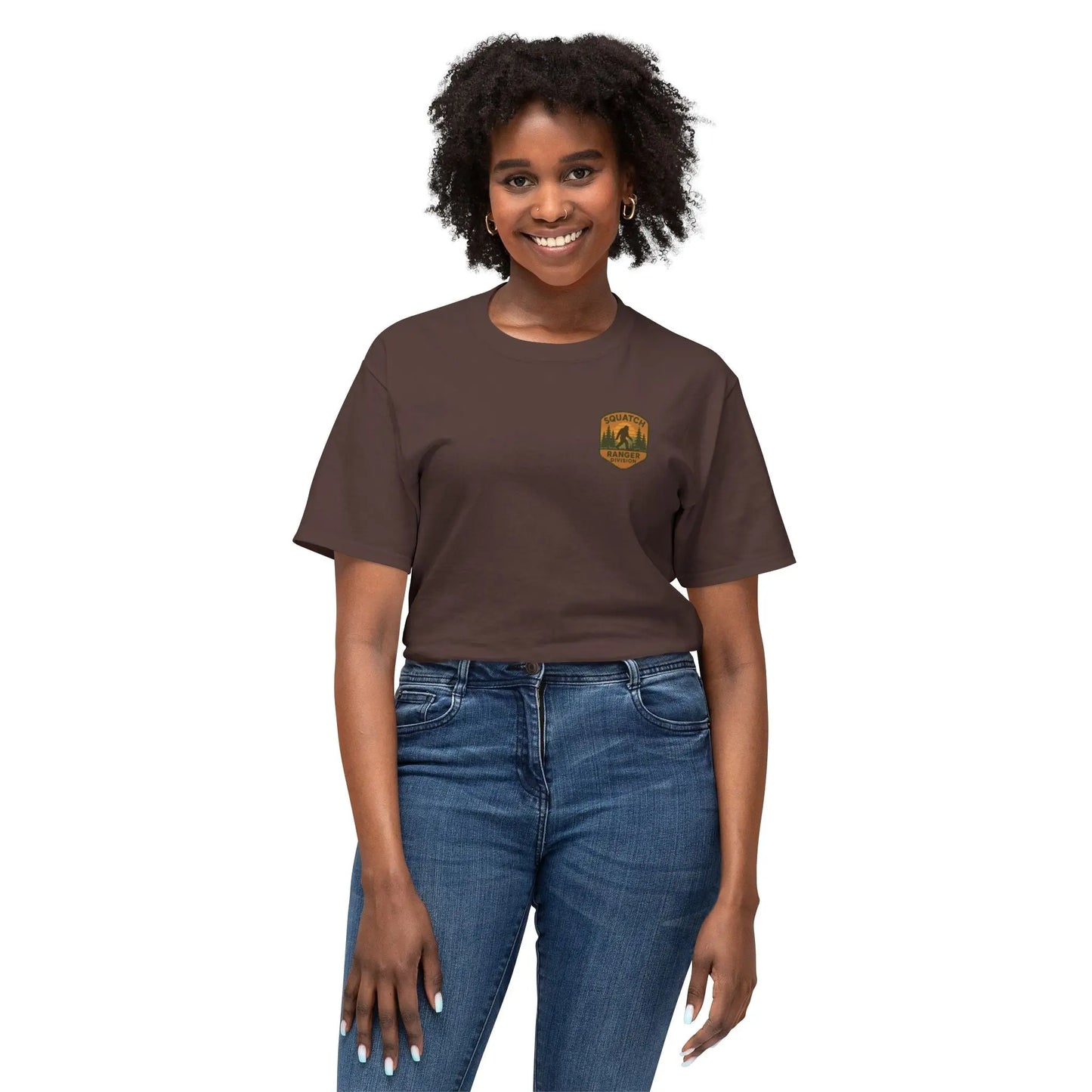 Adventure Patch T-Shirt — Vintage Mountain Forest Logo Tee | Outdoors Lifestyle Shirt