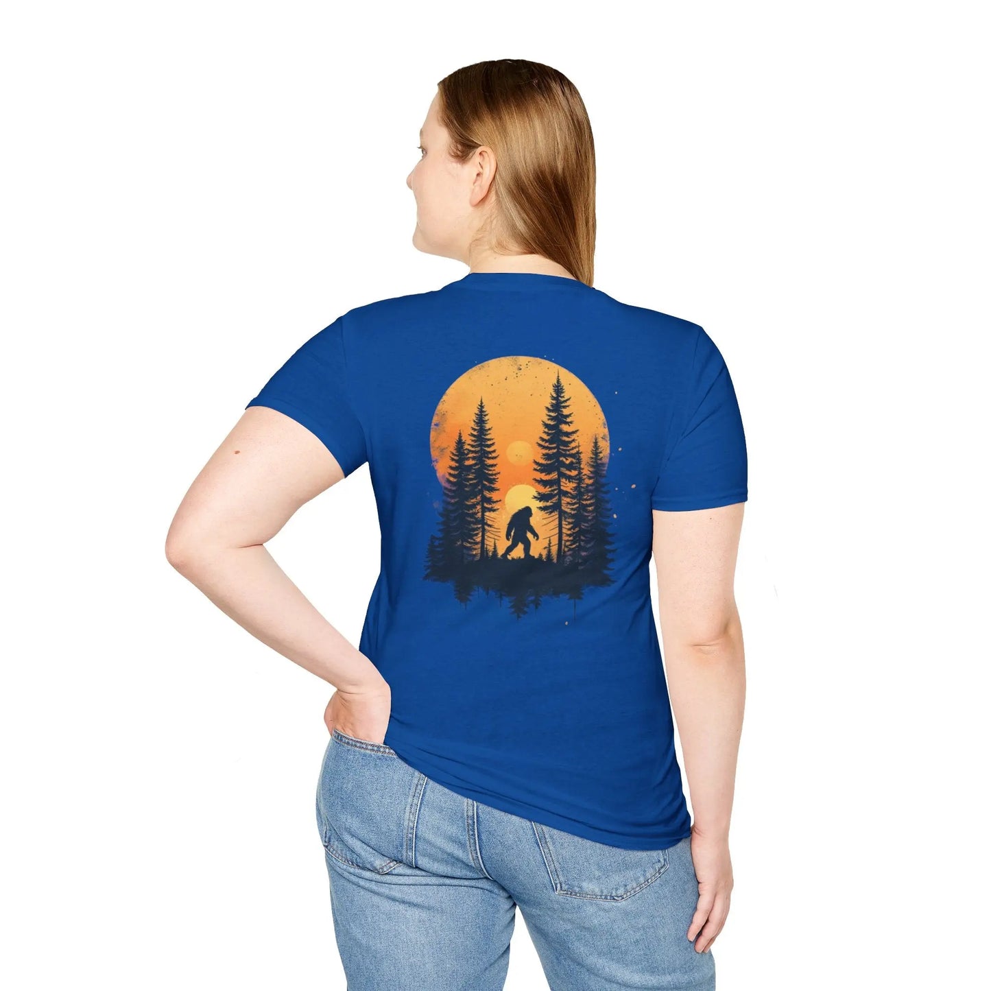 Bigfoot Sunset T-Shirt — Sasquatch Forest Graphic Tee Printify