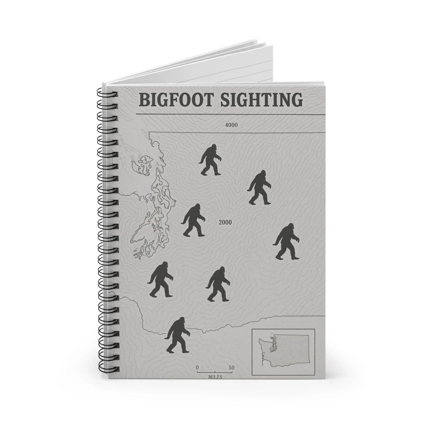 Washington Bigfoot Sightings Spiral Notebook — Ruled Journal for Cryptid Hunters & Outdoor Notes Printify
