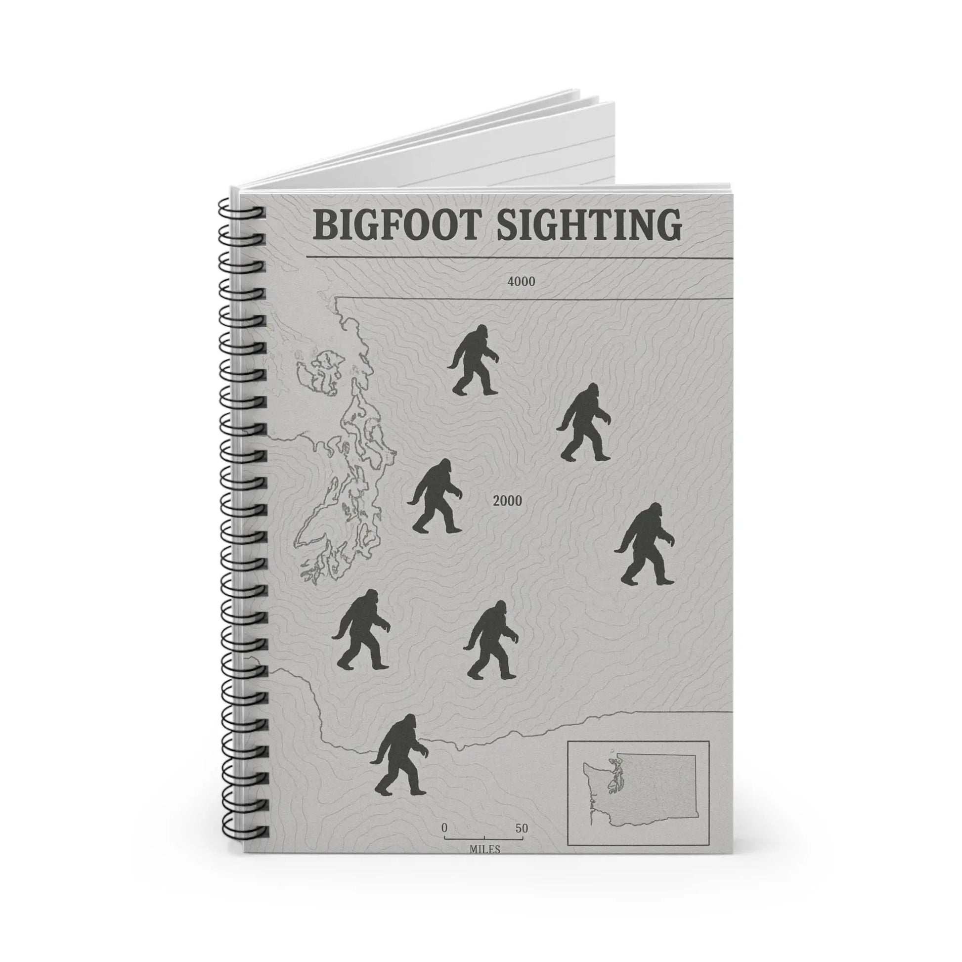 Washington Bigfoot Sightings Spiral Notebook — Ruled Journal for Cryptid Hunters & Outdoor Notes Printify