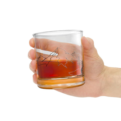 Mountain Etched 10oz Rocks Glass — Whiskey Tumbler with Scenic Pine & Peak Design Printify