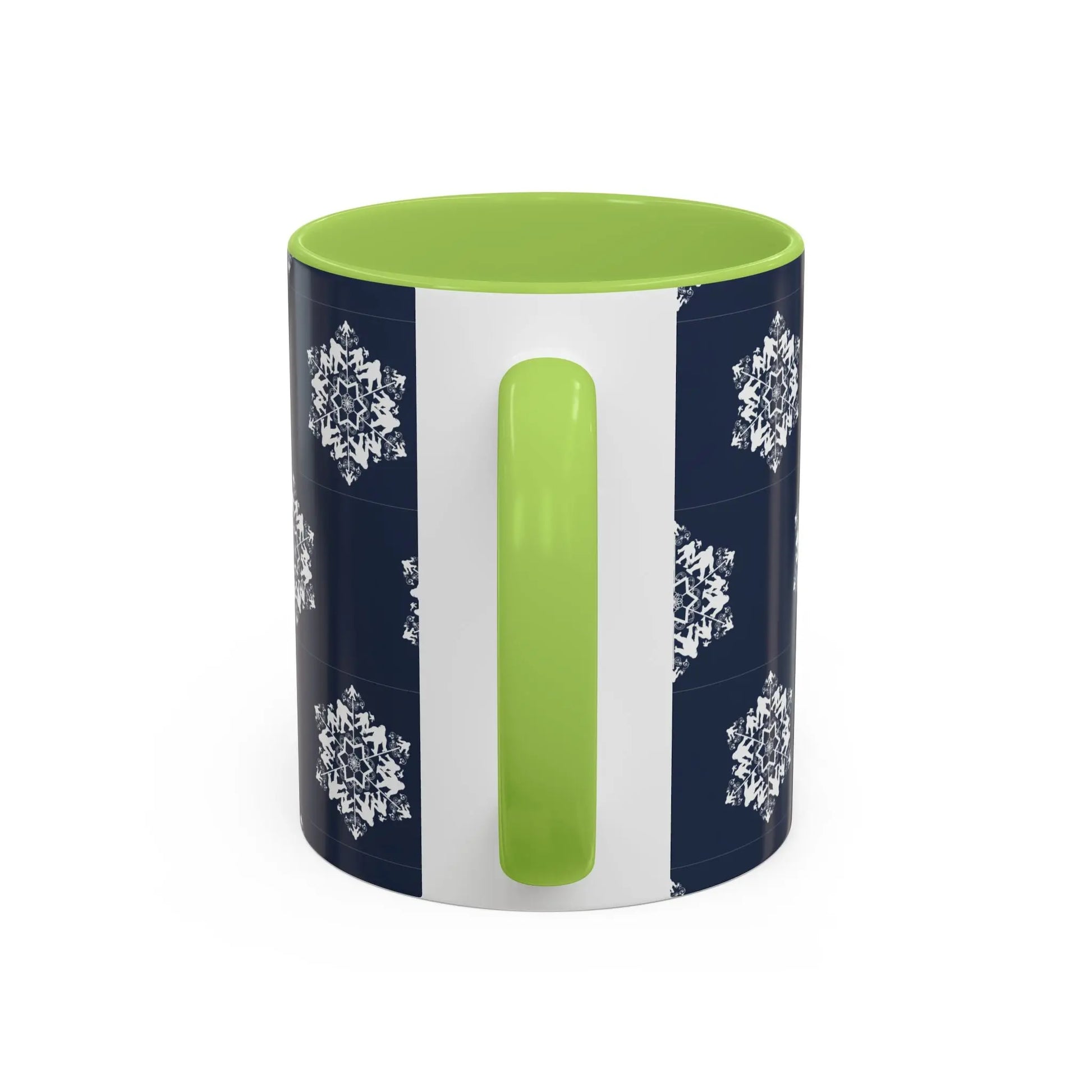 Bigfoot Snowflake Accent Coffee Mug – Navy Holiday Ceramic Cup (11oz/15oz) Printify