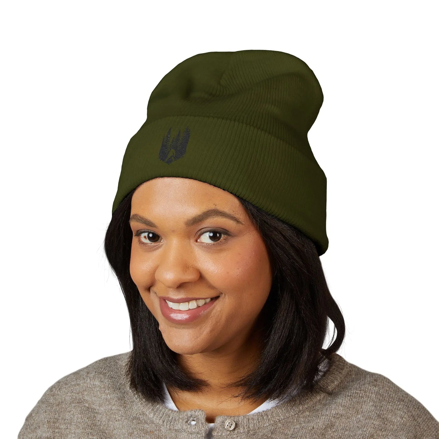 Embroidered Mountain & Pine Trees Cuffed Beanie Printify