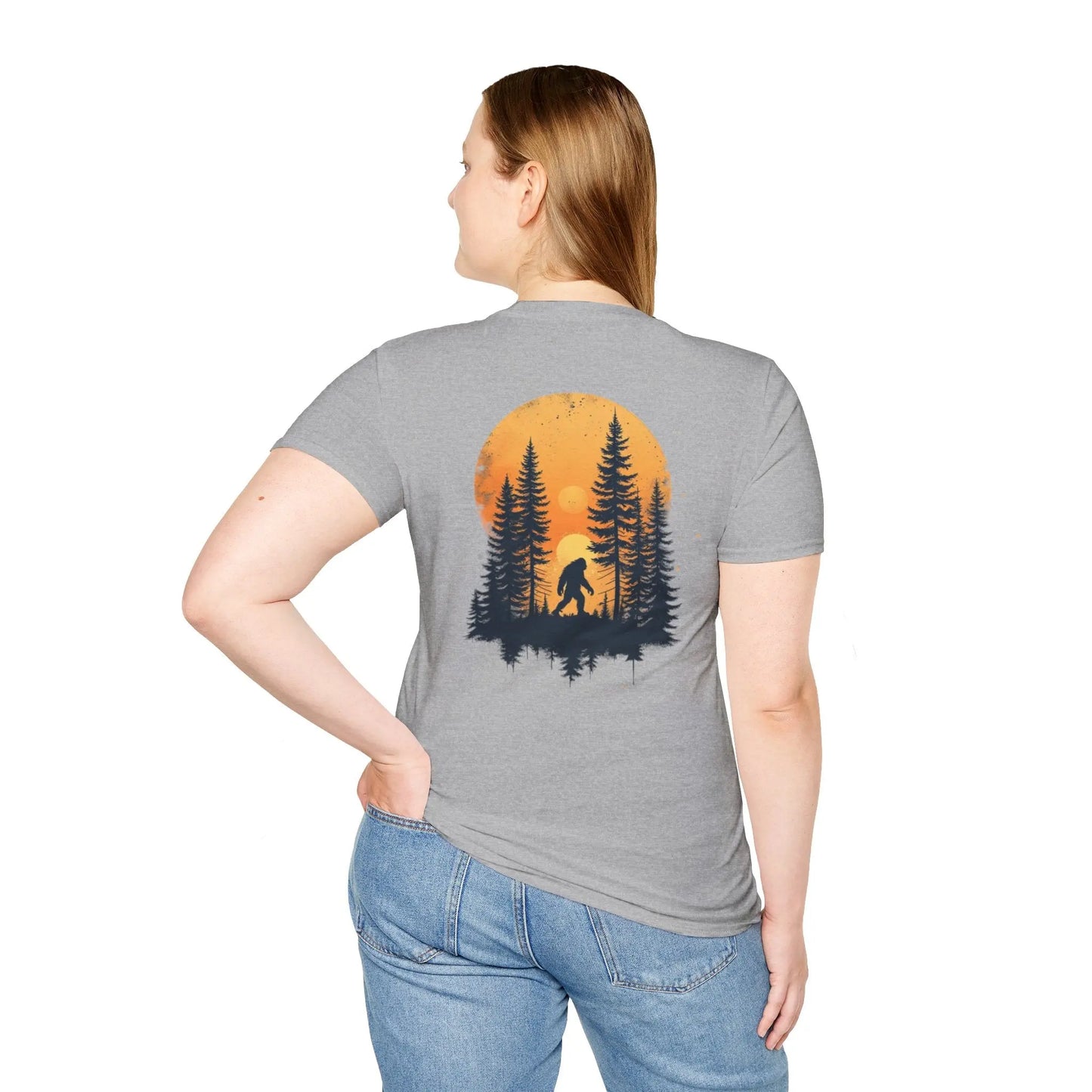 Bigfoot Sunset T-Shirt — Sasquatch Forest Graphic Tee Printify