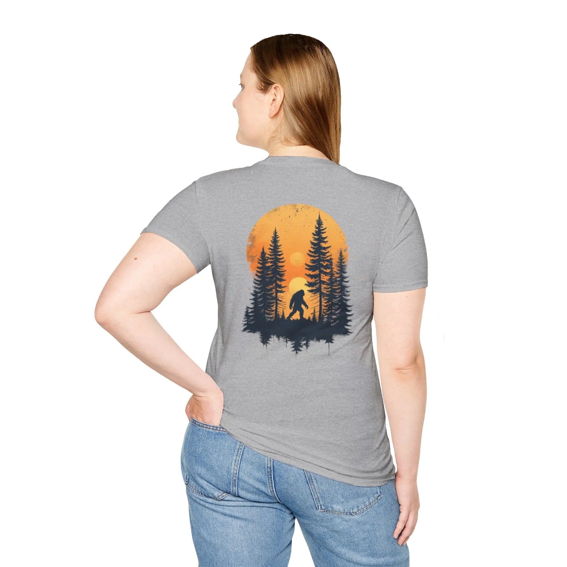 Bigfoot Sunset T-Shirt — Sasquatch Forest Graphic Tee Printify