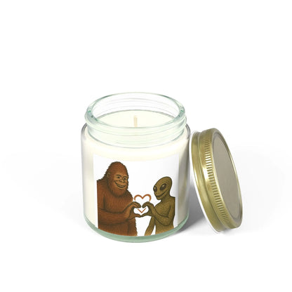 Quirky Scented Candles - Coconut Apricot Wax (4oz & 9oz) - Fun Design featuring Bigfoot and Alien Love - Squatch Wear