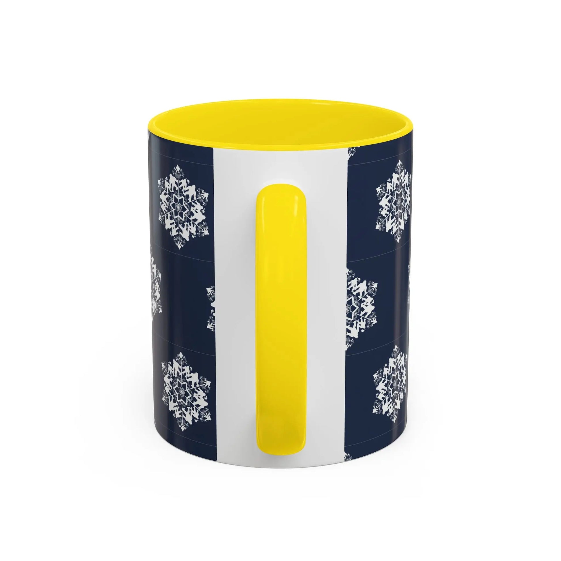 Bigfoot Snowflake Accent Coffee Mug – Navy Holiday Ceramic Cup (11oz/15oz) Printify