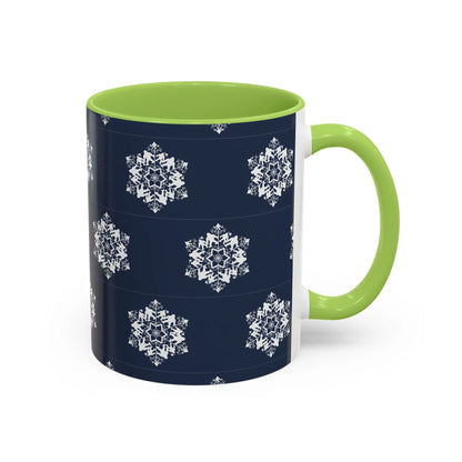 Bigfoot Snowflake Accent Coffee Mug – Navy Holiday Ceramic Cup (11oz/15oz) Printify