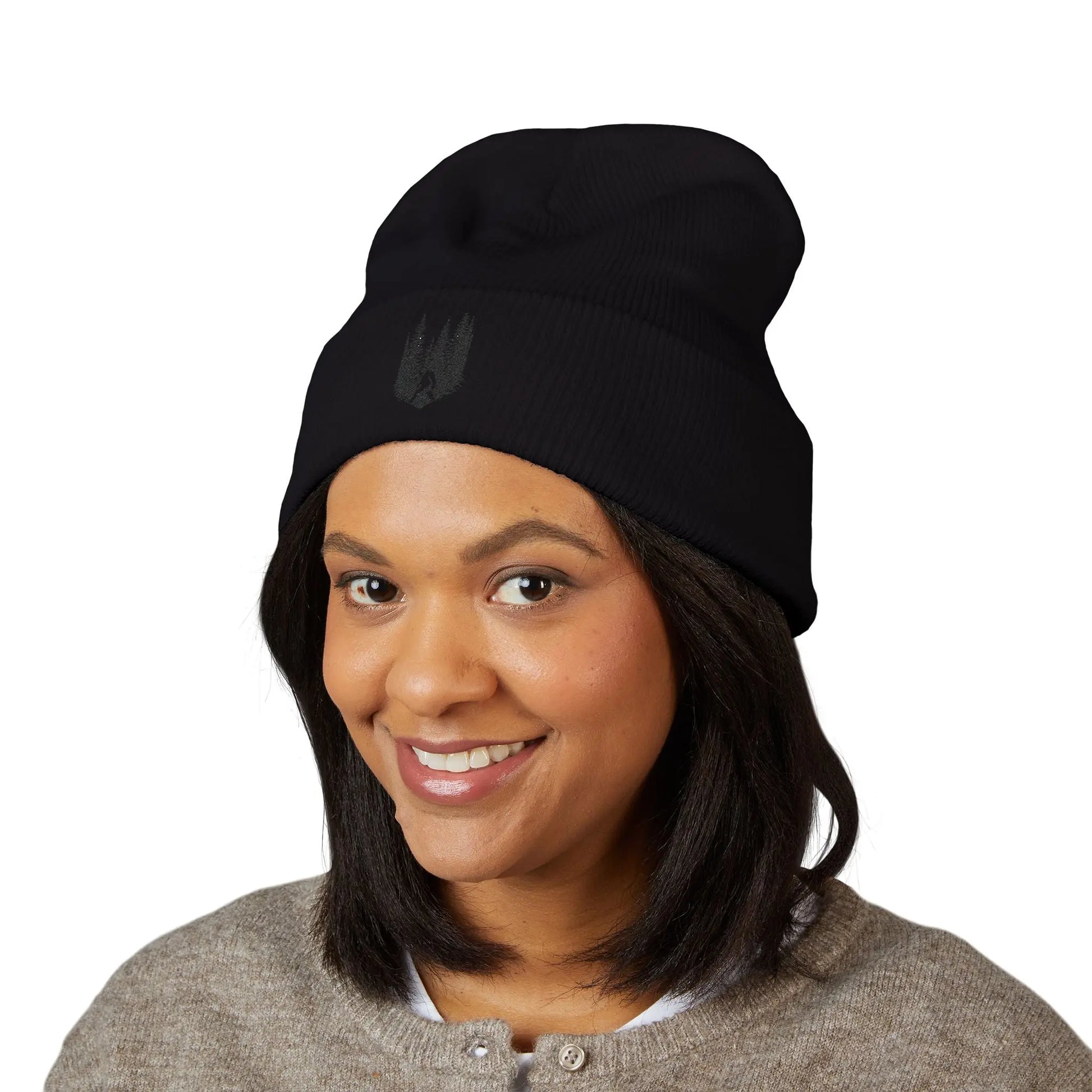 Embroidered Mountain & Pine Trees Cuffed Beanie Printify