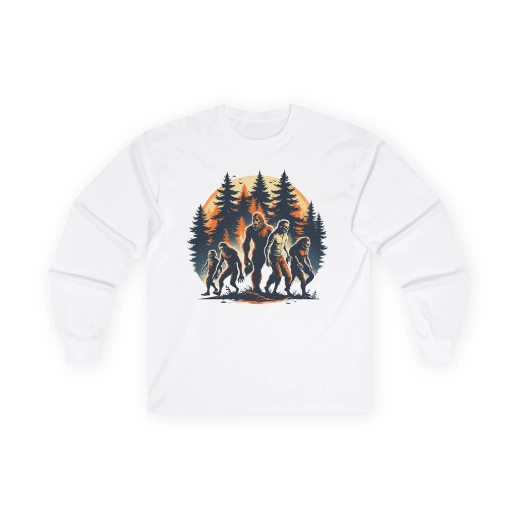 Unisex Bigfoot Long Sleeve Tee – Forest & Camping Shirt, Outdoor Adventure Gift, Halloween & Nature Apparel Printify