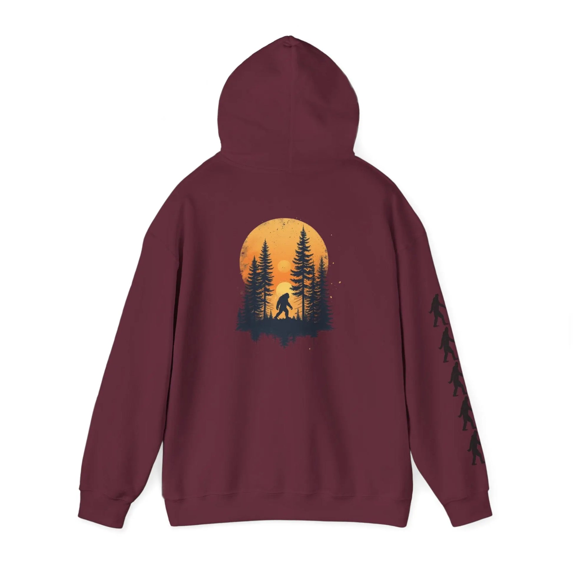 Bigfoot Forest Hoodie — Sasquatch Silhouette Sunset Pullover Printify