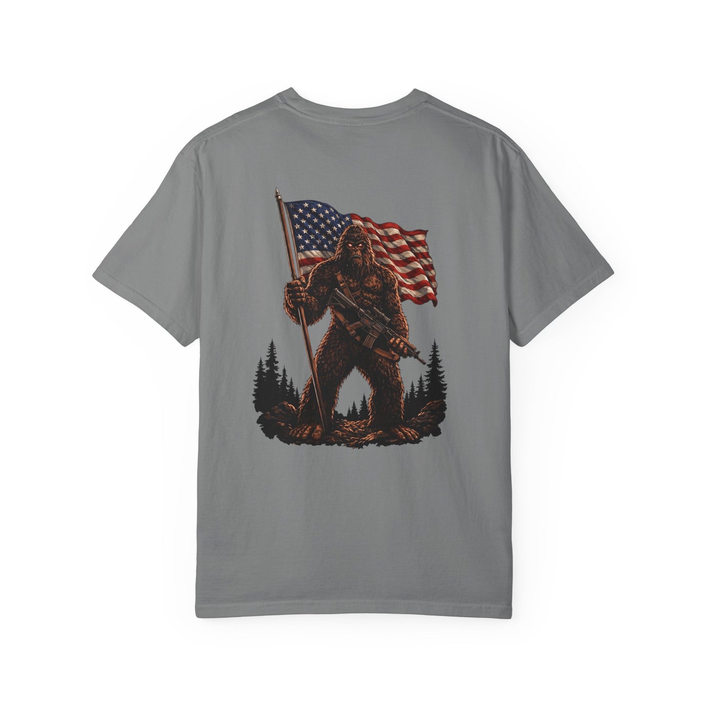Patriotic Bigfoot Flag T-Shirt — American Sasquatch Graphic Tee